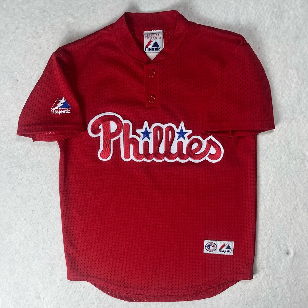 Philadelphia Phillies MLB Majestic Baseball Mesh Jersey Sz Youth Medium Vintage